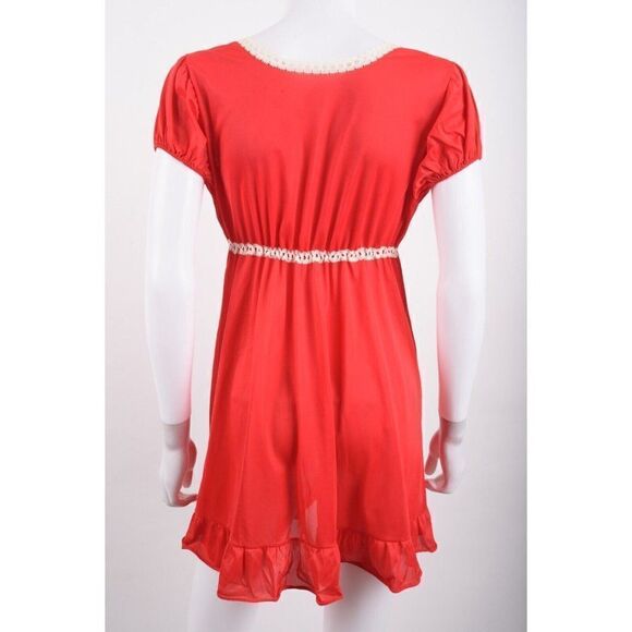 Vintage Womens Peignoir Babydoll Nightgown Pajama set + Robe Red Lace Trim Short - Picture 10 of 12